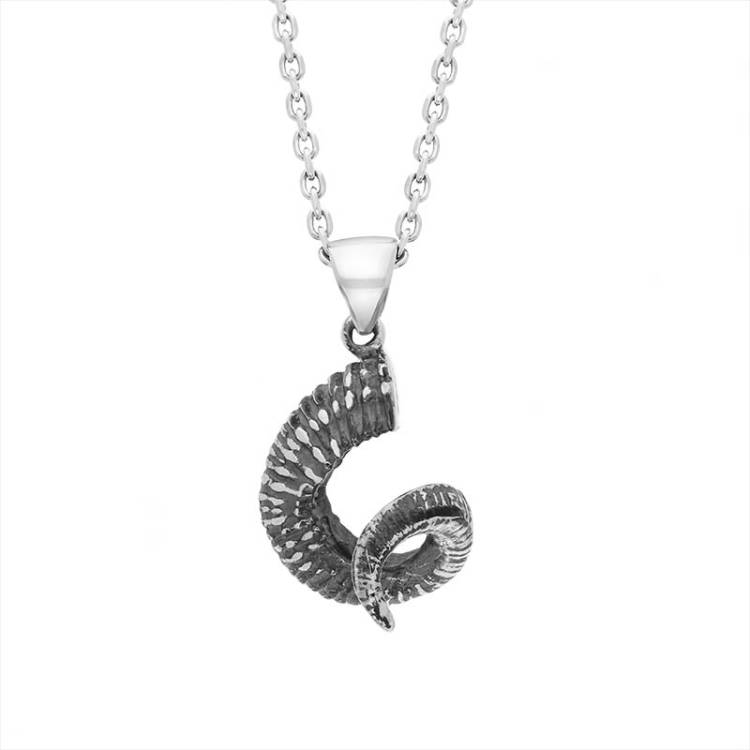 Sterling Silver Large Krampus Horn Pendant Necklace - Silver