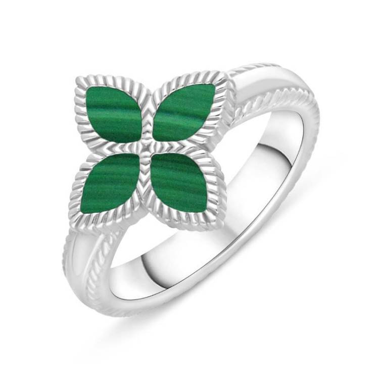 Sterling Silver Malachite Bloom Marquise Flower Ring - Z