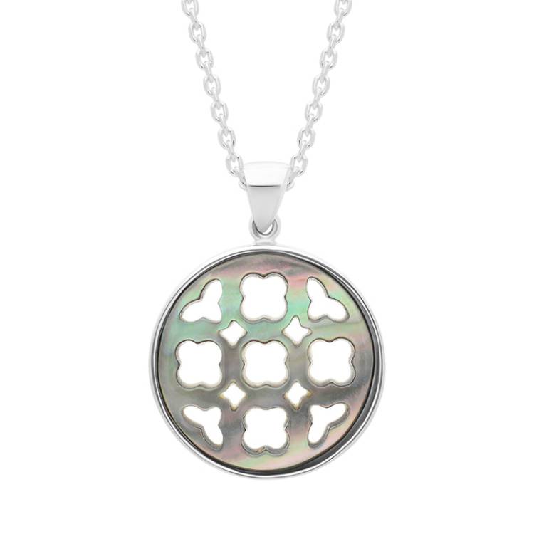 Sterling Silver Mother of Pearl Open Clover Necklace D - Silver