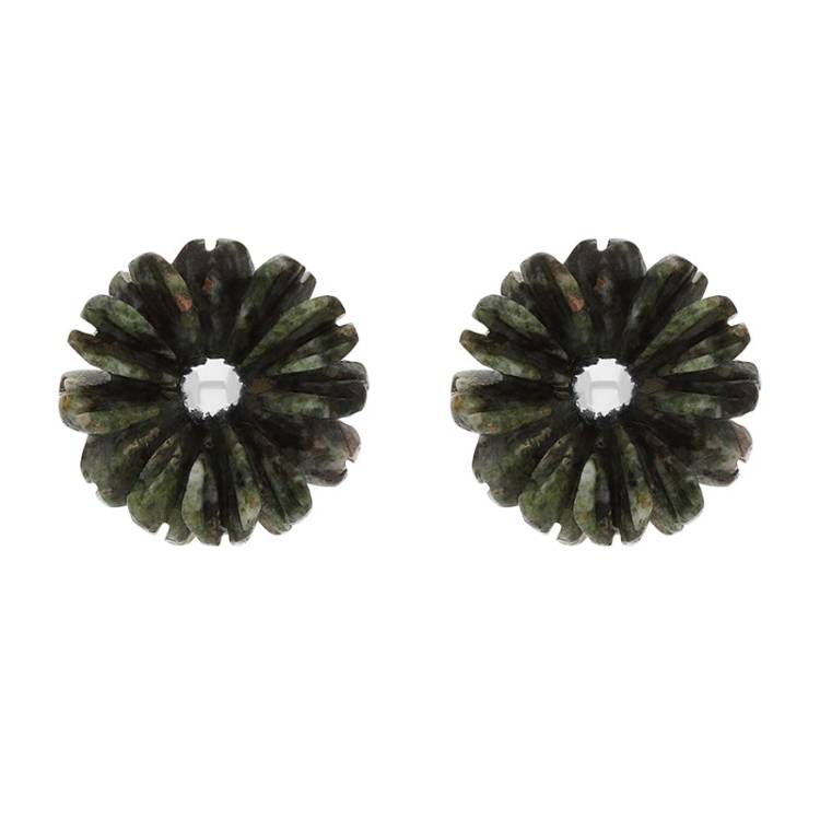 Sterling Silver Preseli Blue Stone Tuberose 10mm Stud Earrings - Silver
