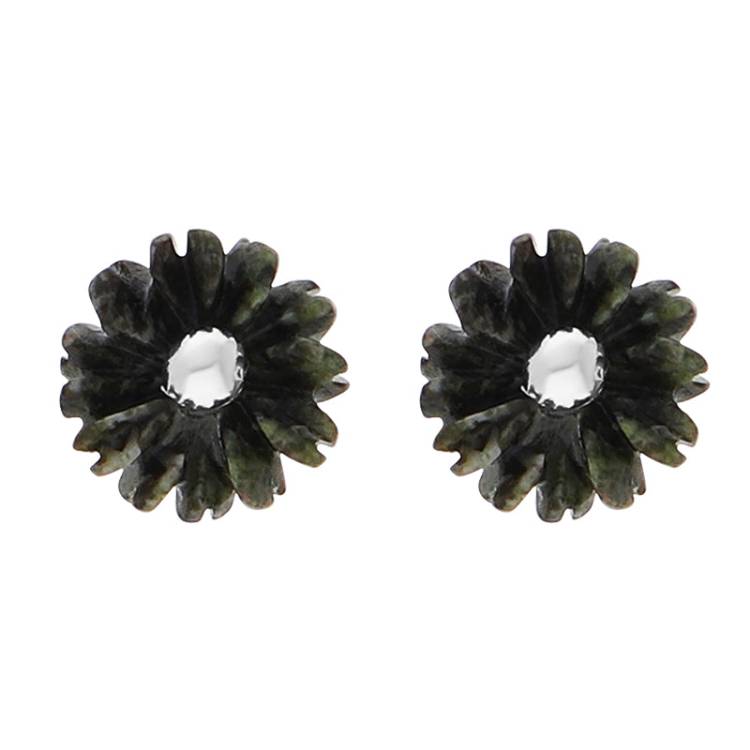 Sterling Silver Preseli Blue Stone Tuberose 6mm Stud Earrings - Silver