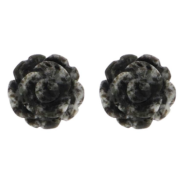 Sterling Silver Preseli Blue Stone Tuberose Flower 10mm Stud Earrings - Silver