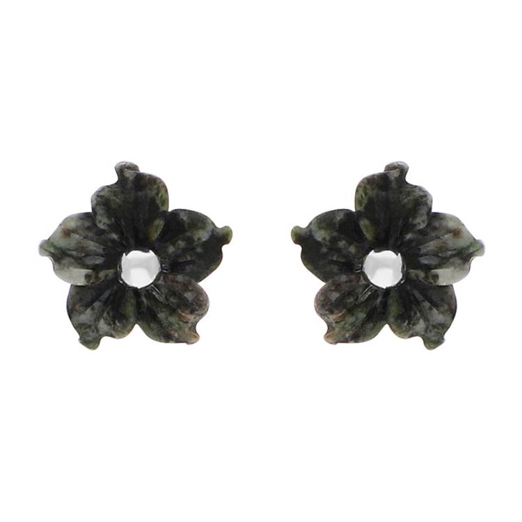 Sterling Silver Preseli Blue Stone Tuberose Flower 8mm Stud Earrings - Silver
