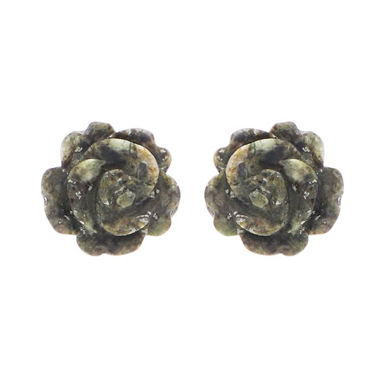 Sterling Silver Preseli Blue Stone Tuberose Rose 8mm Stud Earrings - Silver