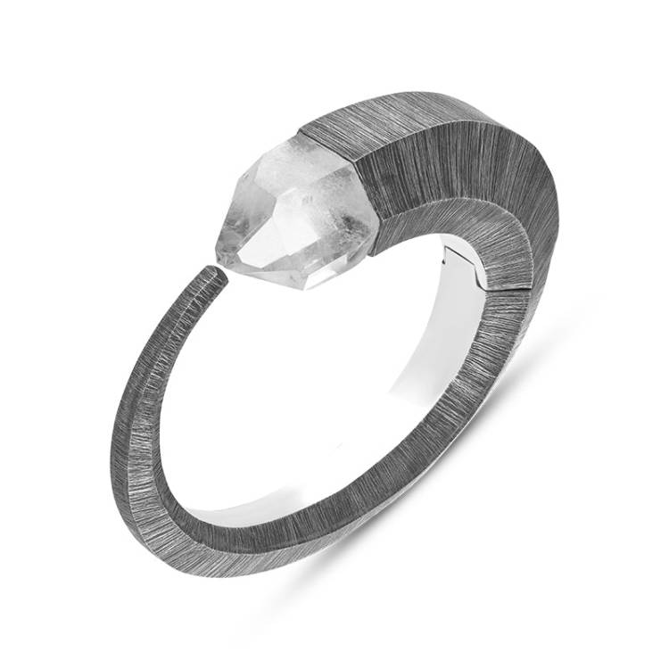 Sterling Silver Quartz Graduated Hinged Bangle D - Silver