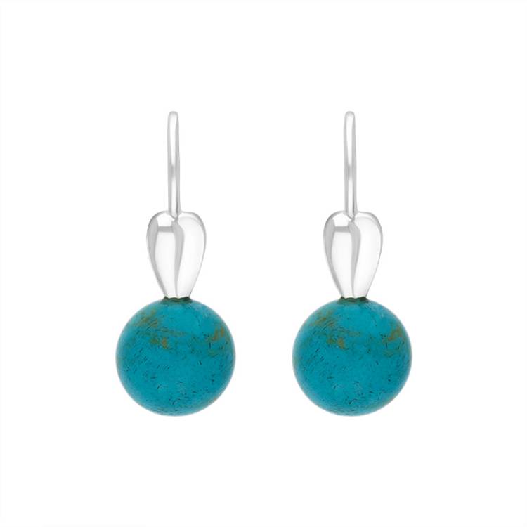 Sterling Silver Turquoise Bead Hook Earrings - Silver