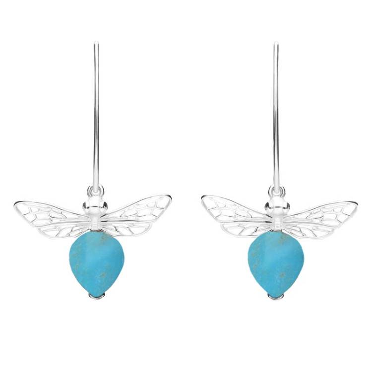 Sterling Silver Turquoise Bee Small Hook Earrings - Silver