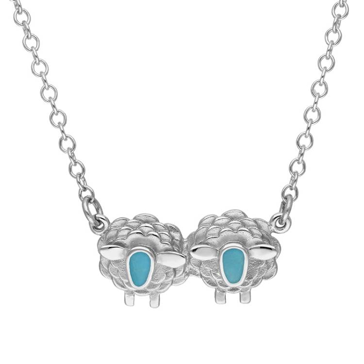 Sterling Silver Turquoise Two Sheep Necklace - Silver
