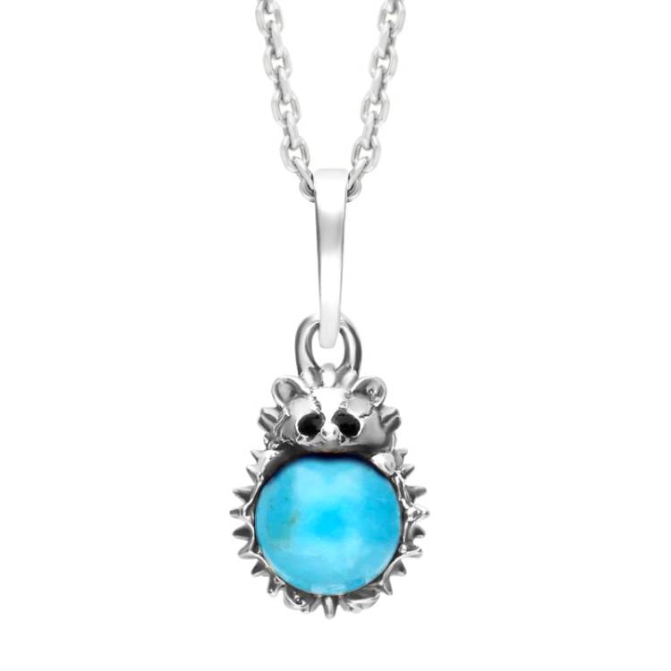 Sterling Silver Turquoise Tiny Hedgehog Necklace - Silver