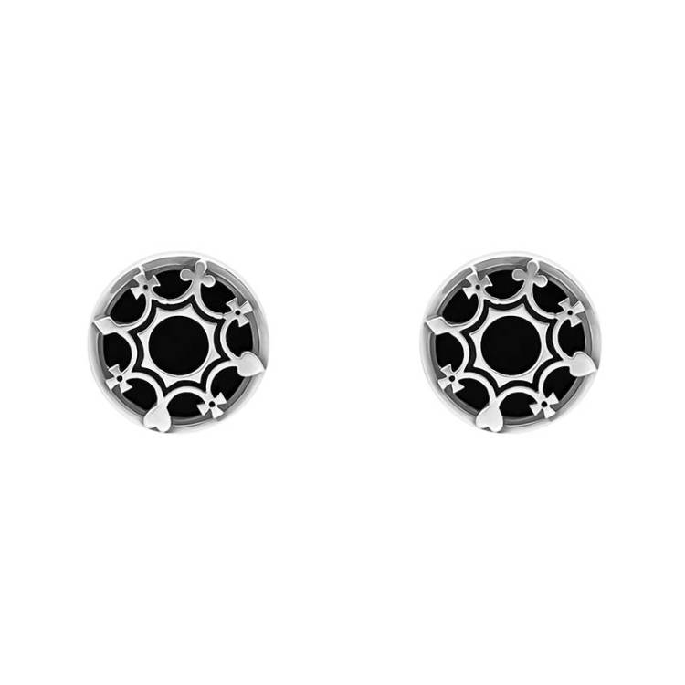 Sterling Silver Whitby Jet House of Cards Stud Earrings - Silver