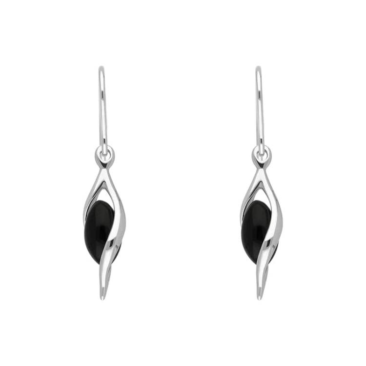 Sterling Silver Whitby Jet Twisted Drop Earrings - Silver