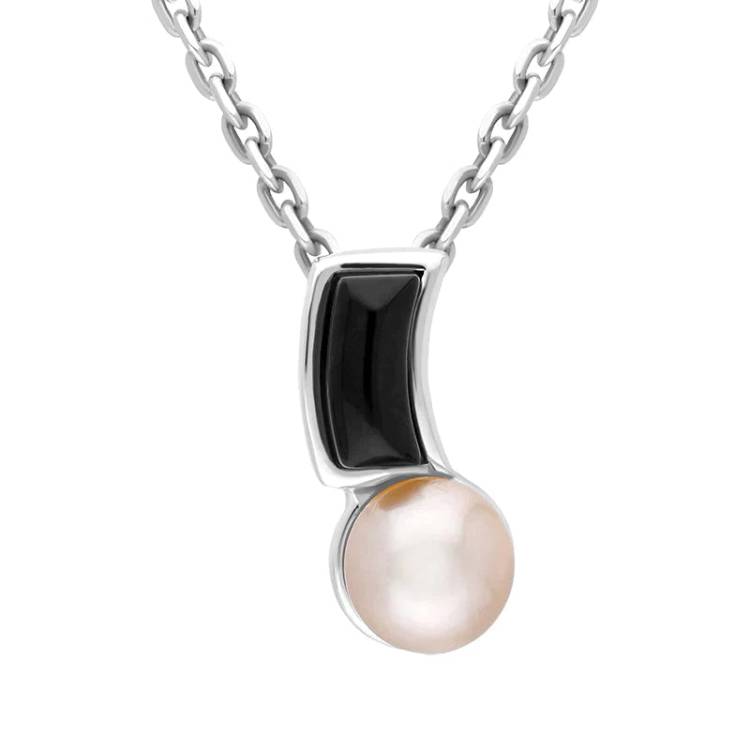 Sterling Silver Whitby Jet Freshwater Pearl Necklace - Silver