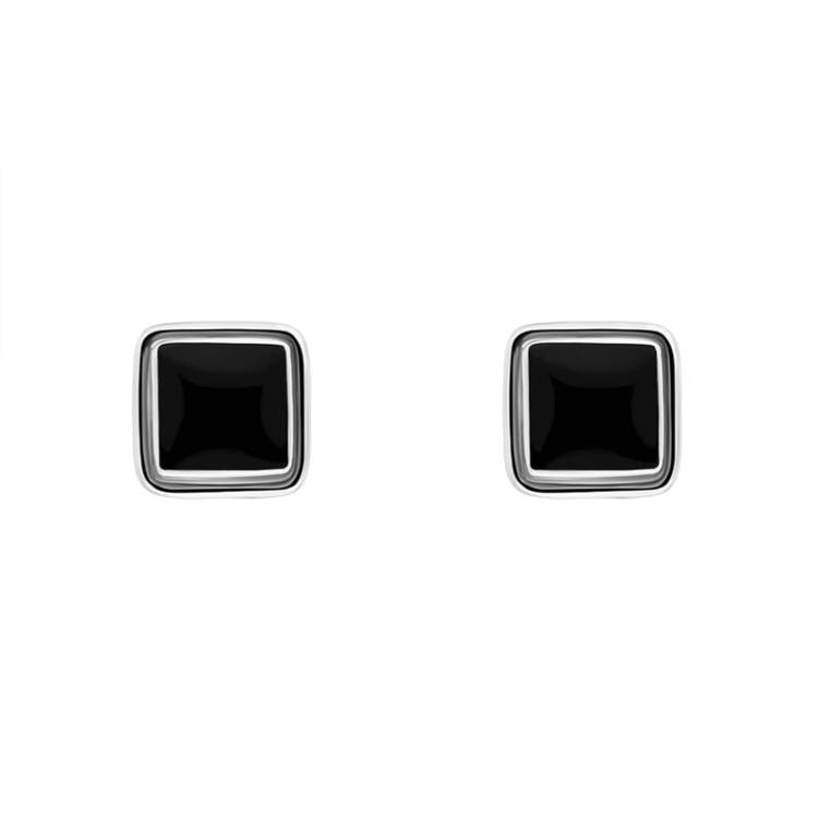 Sterling Silver Whitby Jet 8mm Square Stud Earrings - Silver