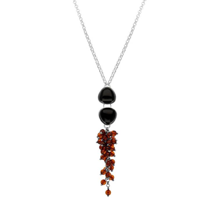 Sterling Silver Whitby Jet Bead Necklace D - Silver