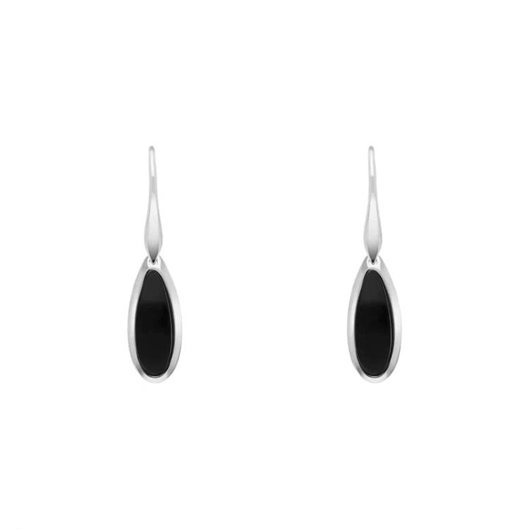 Sterling Silver Whitby Jet Pear Drop Earrings - Silver