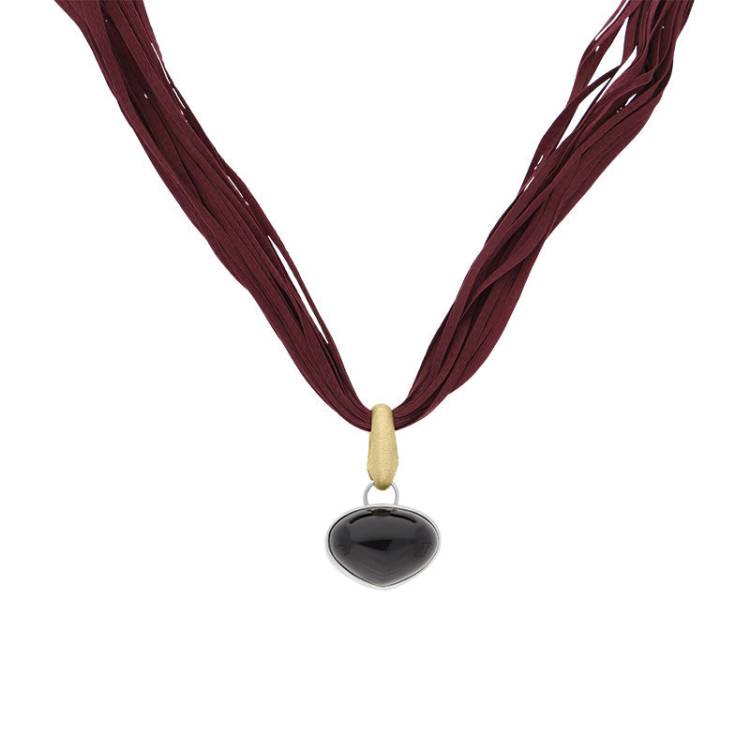 Sterling Silver Whitby Jet On Silk Necklace D - Silver