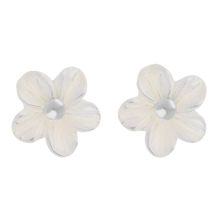 Sterling Silver White Mother of Pearl Tuberose 6mm White Mother of Pearl Stud Earrings - Silver