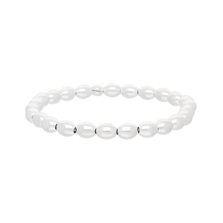Sterling Silver White Oval Bead Bracelet - Silver