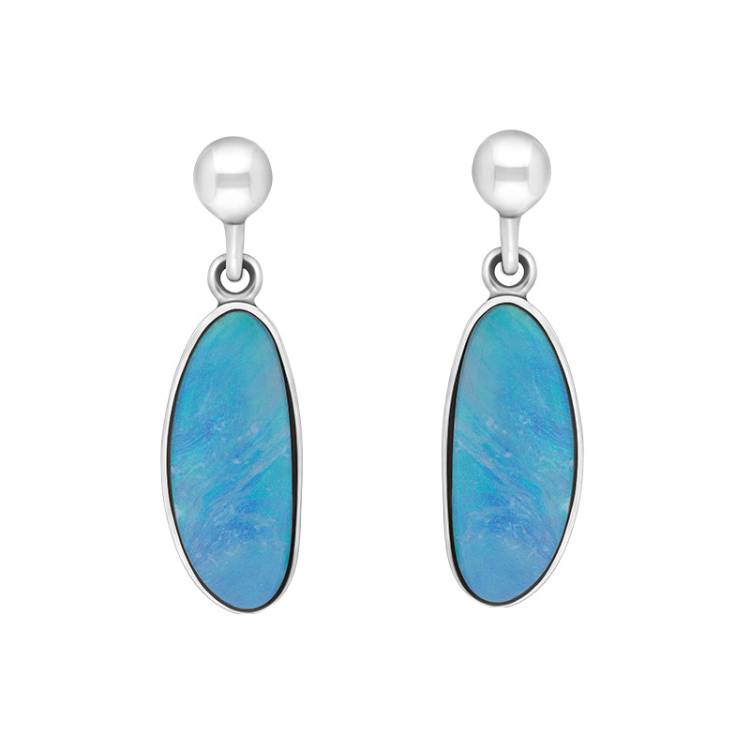 Sterling Silver Abstract Oval Opal Doublet Drop Earrings D