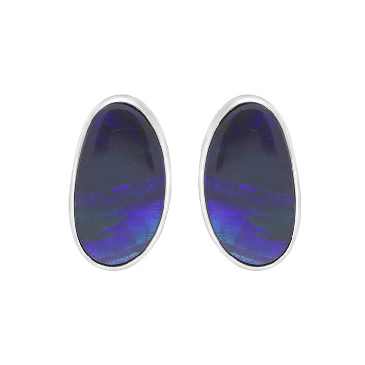 Sterling Silver Abstract Oval Opal Doublet Stud Earrings D