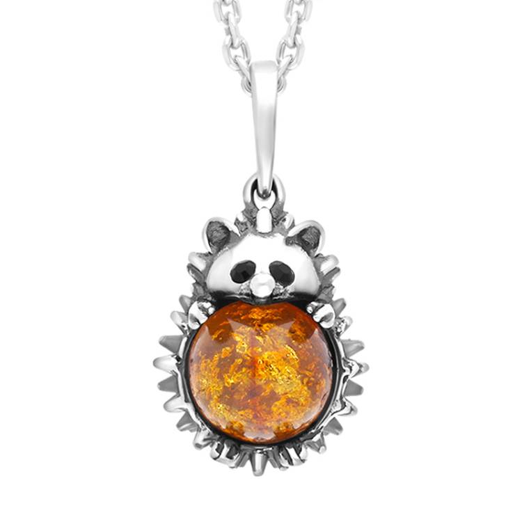 Sterling Silver Amber Large Hedgehog Necklace