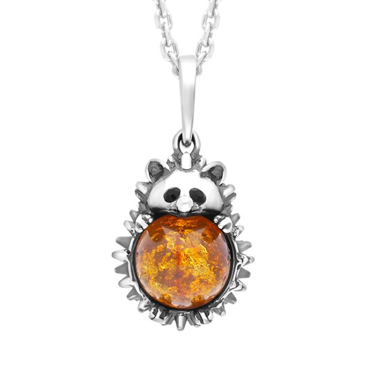 Sterling Silver Amber Medium Hedgehog Necklace