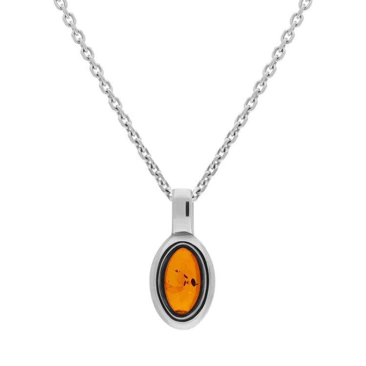 Sterling Silver Amber Oval Fixed Bale Necklace - Silver