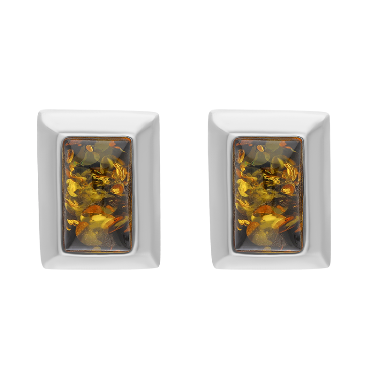 Sterling Silver Amber Rectangular Stud Earrings D - Silver