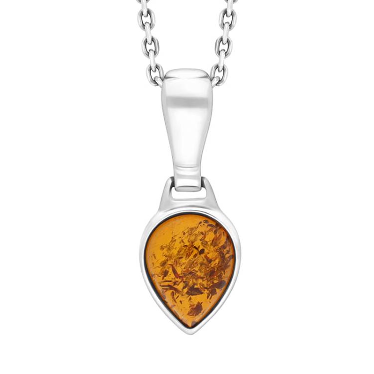 Sterling Silver Amber Small Pear Pendant D