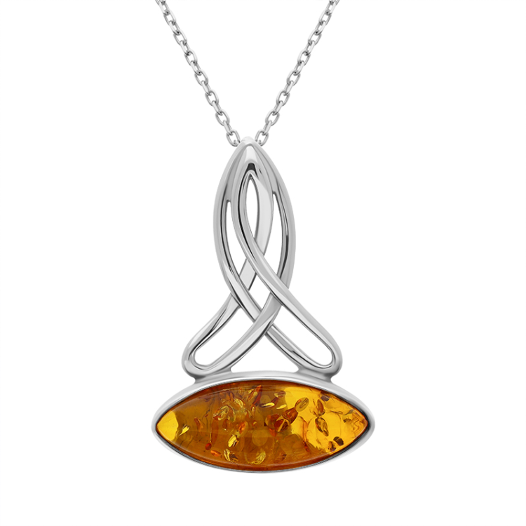 Sterling Silver Amber Wide Marquise Celtic Necklace - Silver