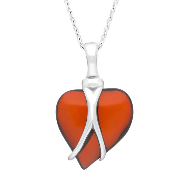 Sterling Silver Amber Wire Wrapped Heart Pendant Necklace - Silver