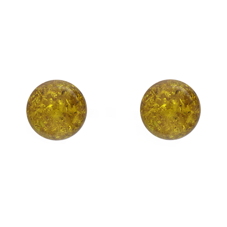 Sterling Silver Lemon Amber 6mm Ball Stud Earrings