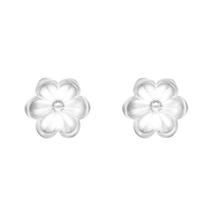 Sterling Silver Bamboo Open Flower Stud Earrings D - Silver