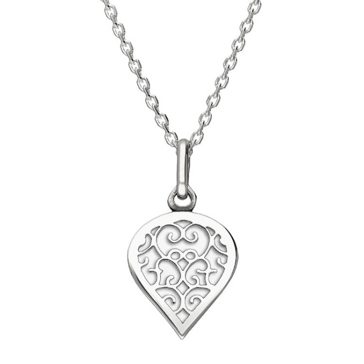 Sterling Silver Bauxite Flore Filigree Small Heart Necklace