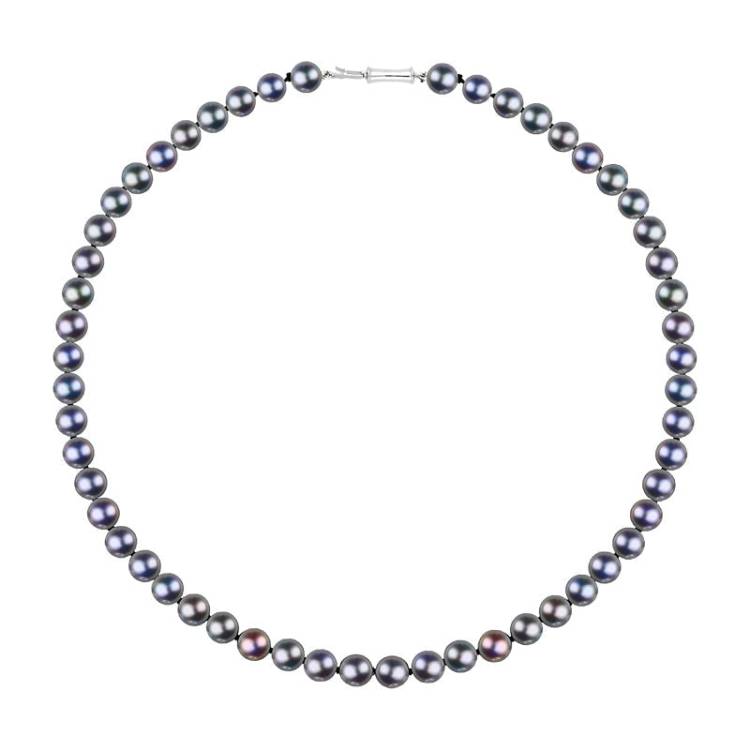 Sterling Silver Black Freshwater Pearl Necklace D - Silver