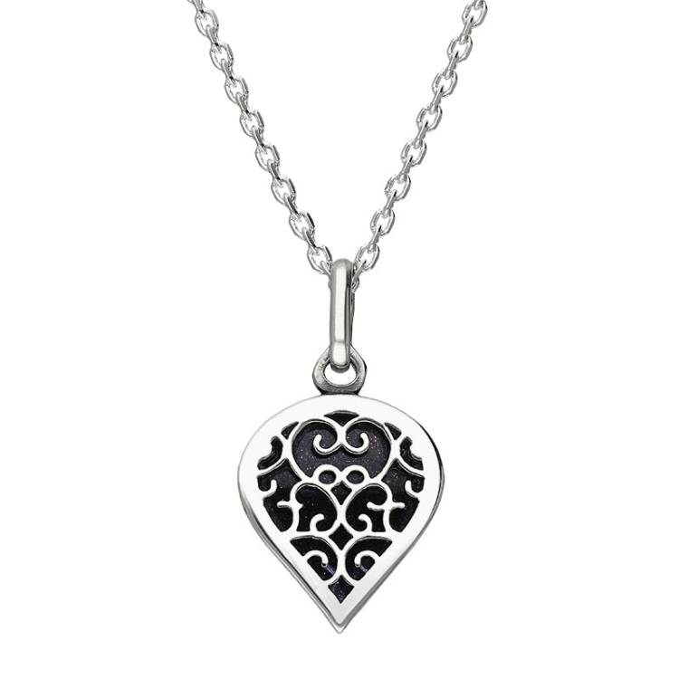 Sterling Silver Blue Goldstone Flore Filigree Small Heart Necklace