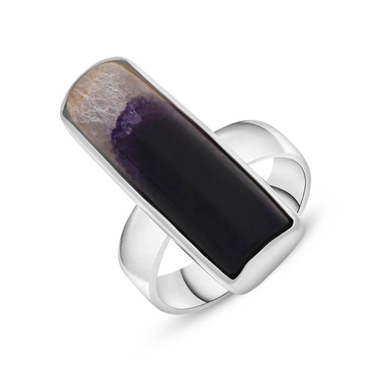 Sterling Silver Blue John Abstract Curved Oblong Shaped Ring D - O