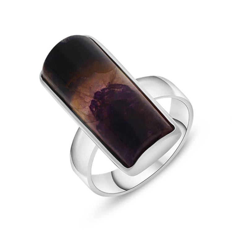 Sterling Silver Blue John Abstract Curved Oblong Shaped Ring D - Q