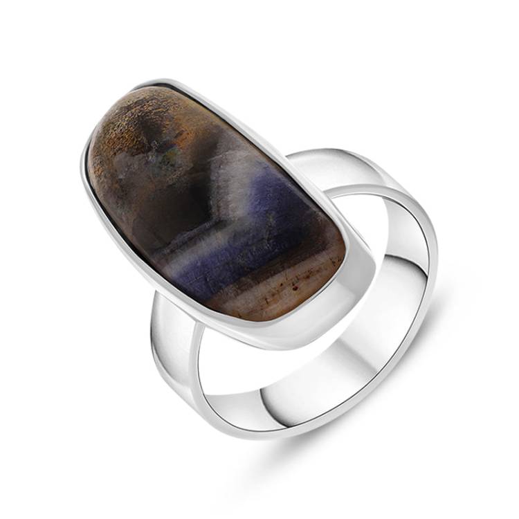 Sterling Silver Blue John Abstract Oval Shaped Ring D - N