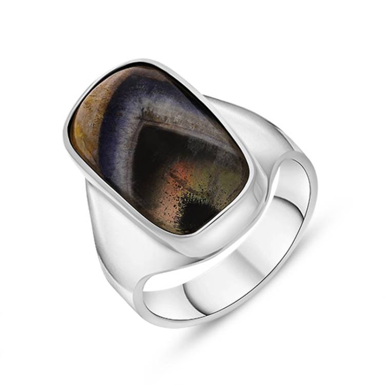 Sterling Silver Blue John Abstract Rectangle Ring D - P