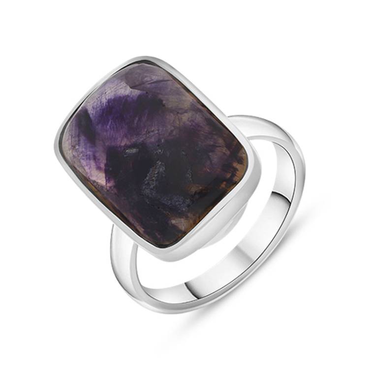Sterling Silver Blue John Abstract Rectangle Shaped Ring D - O
