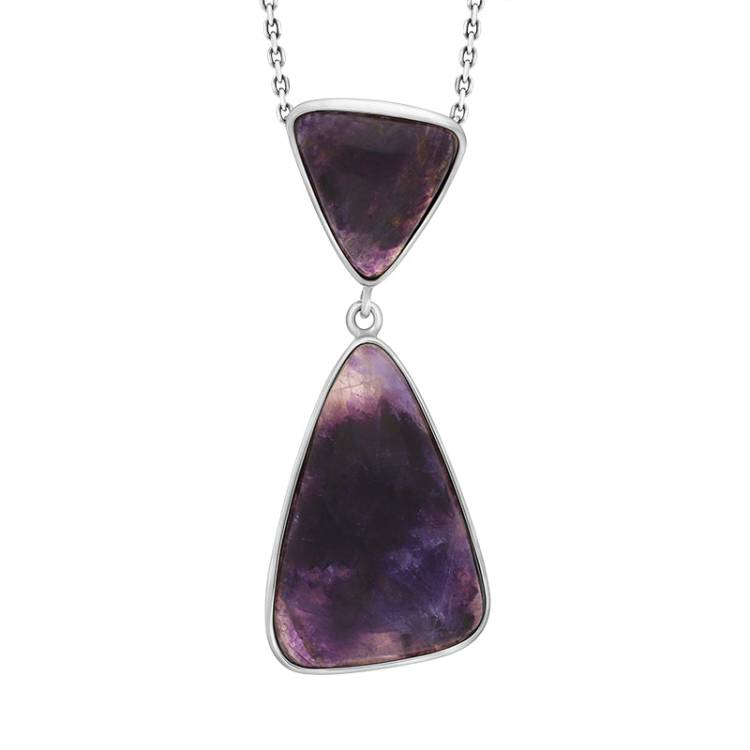 Sterling Silver Blue John Abstract Triangle Two Stone Drop Necklace D