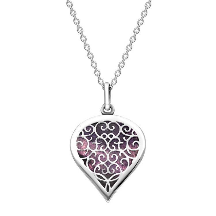 Sterling Silver Blue John Flore Filigree Medium Heart Necklace
