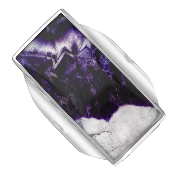 Sterling Silver Blue John Hallmark Large Oblong Ring - Silver