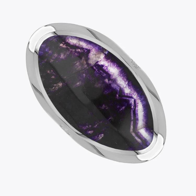 Sterling Silver Blue John Hallmark Large Oval Ring - Silver