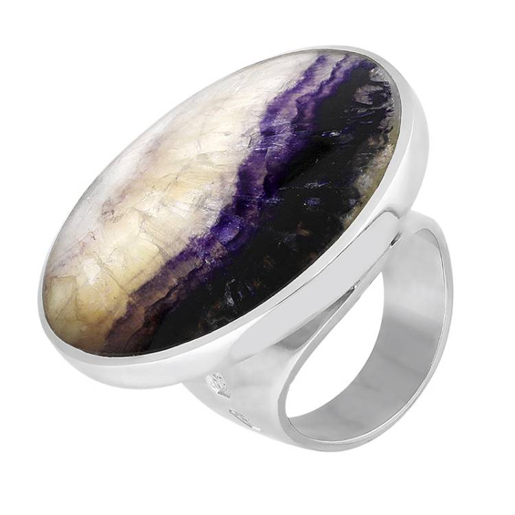 Sterling Silver Blue John Hallmark Large Round Ring - Silver