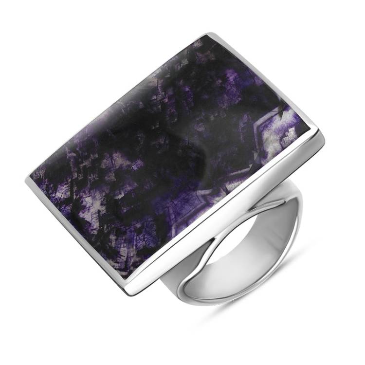 Sterling Silver Blue John Hallmark Large Square Ring - Silver