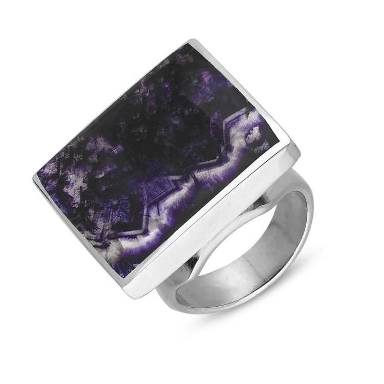 Sterling Silver Blue John Hallmark Medium Square Ring - Silver
