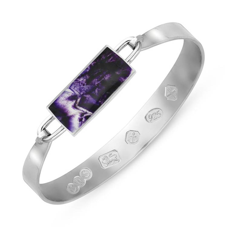 Sterling Silver Blue John Hallmark Wide Oblong Bangle - Silver