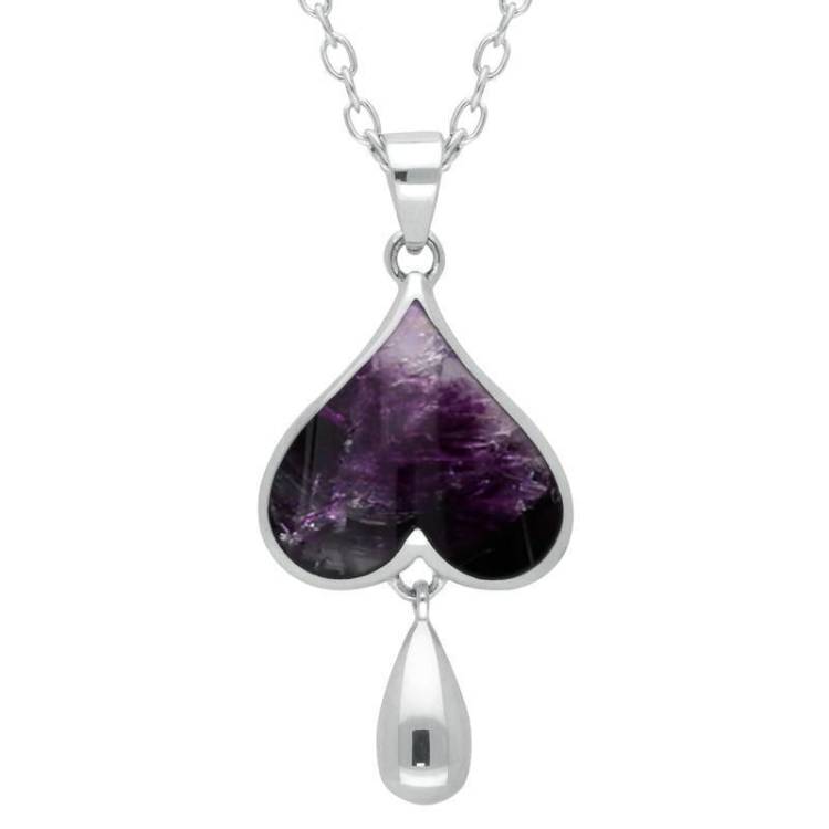 Sterling Silver Blue John Inverted Heart Teardrop Necklace - Silver